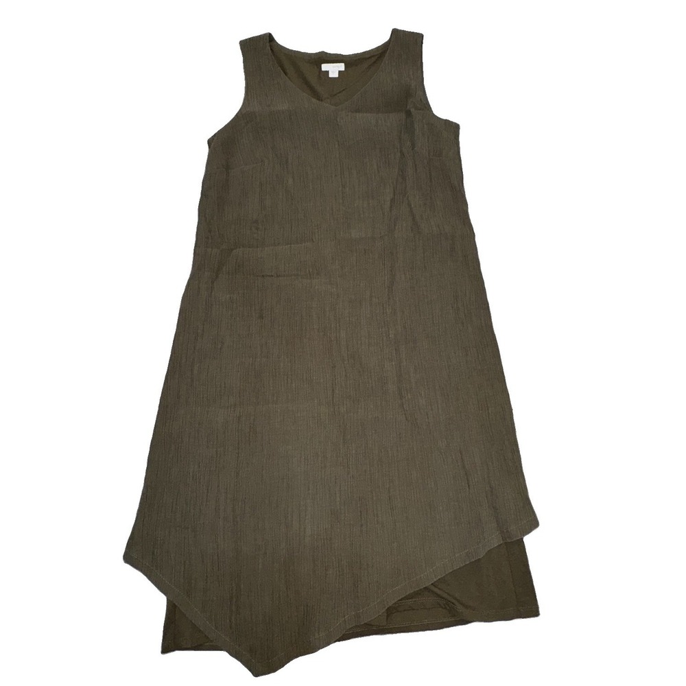 Pure Jill Tencel Lyocell Knee Length Dress Sz S Army Green Asymmetrical Boho